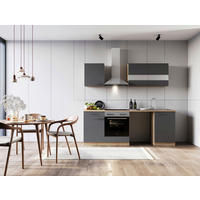 KÜCHENBLOCK 220 cm   in Grau  - Edelstahlfarben/Eichefarben, Basics, Glas/Holzwerkstoff (220cm) - Respekta