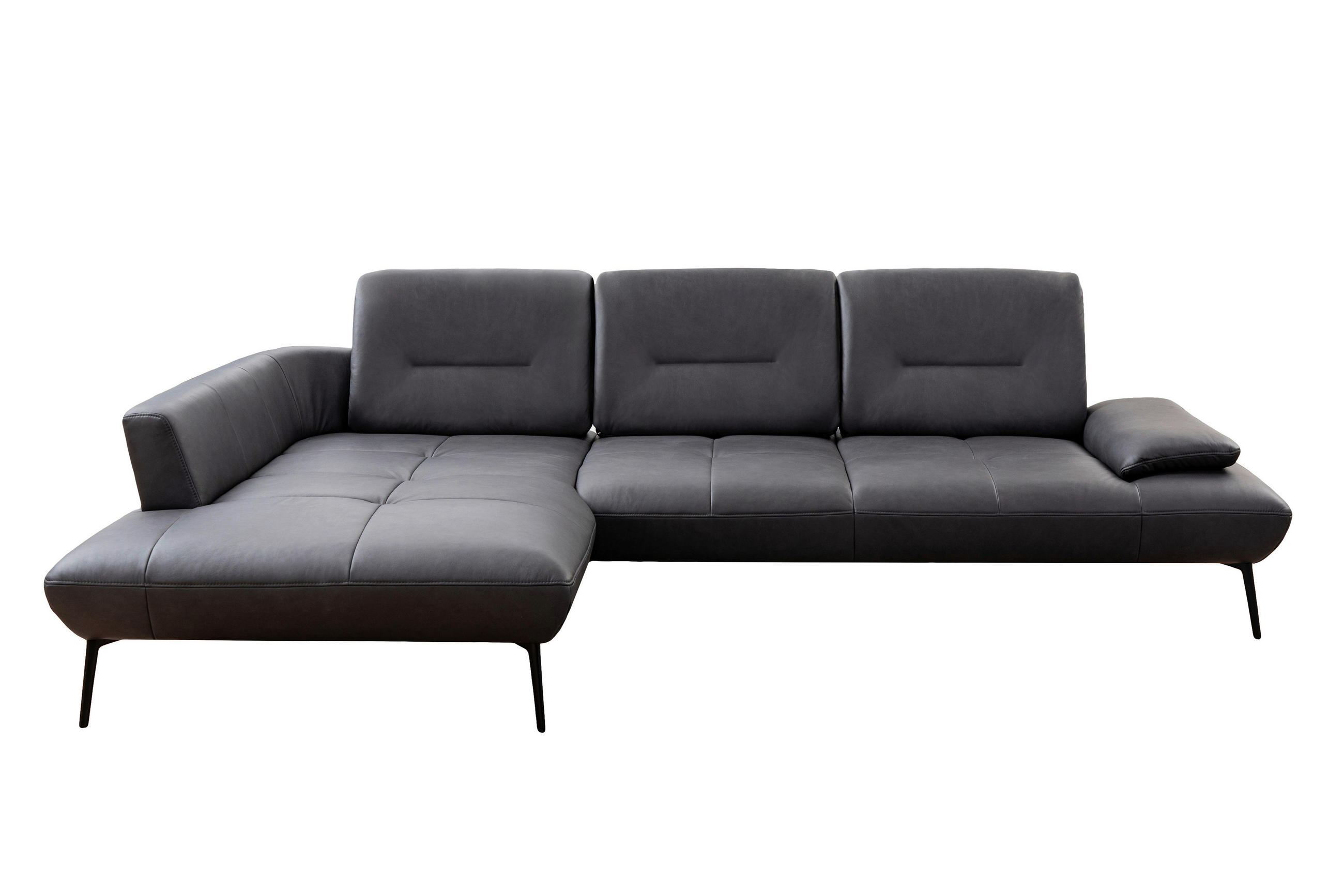 ECKSOFA Anthrazit Echtleder Rücken echt, Sitztiefenverstellung  - Anthrazit/Schwarz, Design, Leder/Metall (190/320cm) - Moderano
