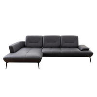 ECKSOFA Anthrazit Echtleder Rücken echt, Sitztiefenverstellung  - Anthrazit/Schwarz, Design, Leder/Metall (190/320cm) - Moderano