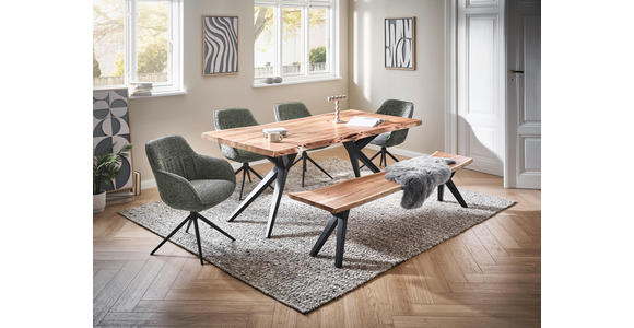 ARMLEHNSTUHL  Sitzfläche 360° drehbar, automatische Rückholfunktion Leinenoptik  - Schwarz/Grün, Design, Textil/Metall (64/84/61cm) - Novel