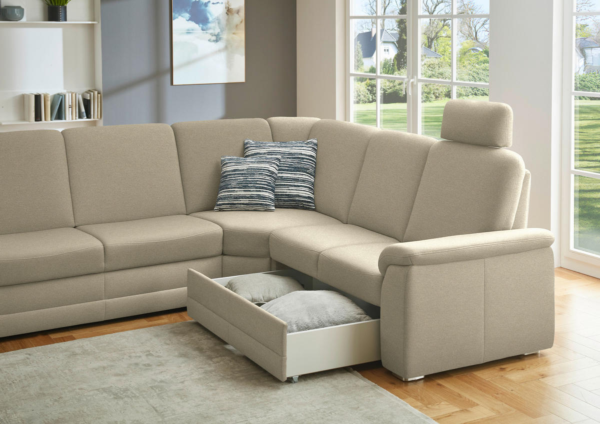 WOHNLANDSCHAFT  in Chenille Sandfarben  - Sandfarben/Alufarben, KONVENTIONELL, Holz/Textil (160/329/235cm) - Beldomo Comfort