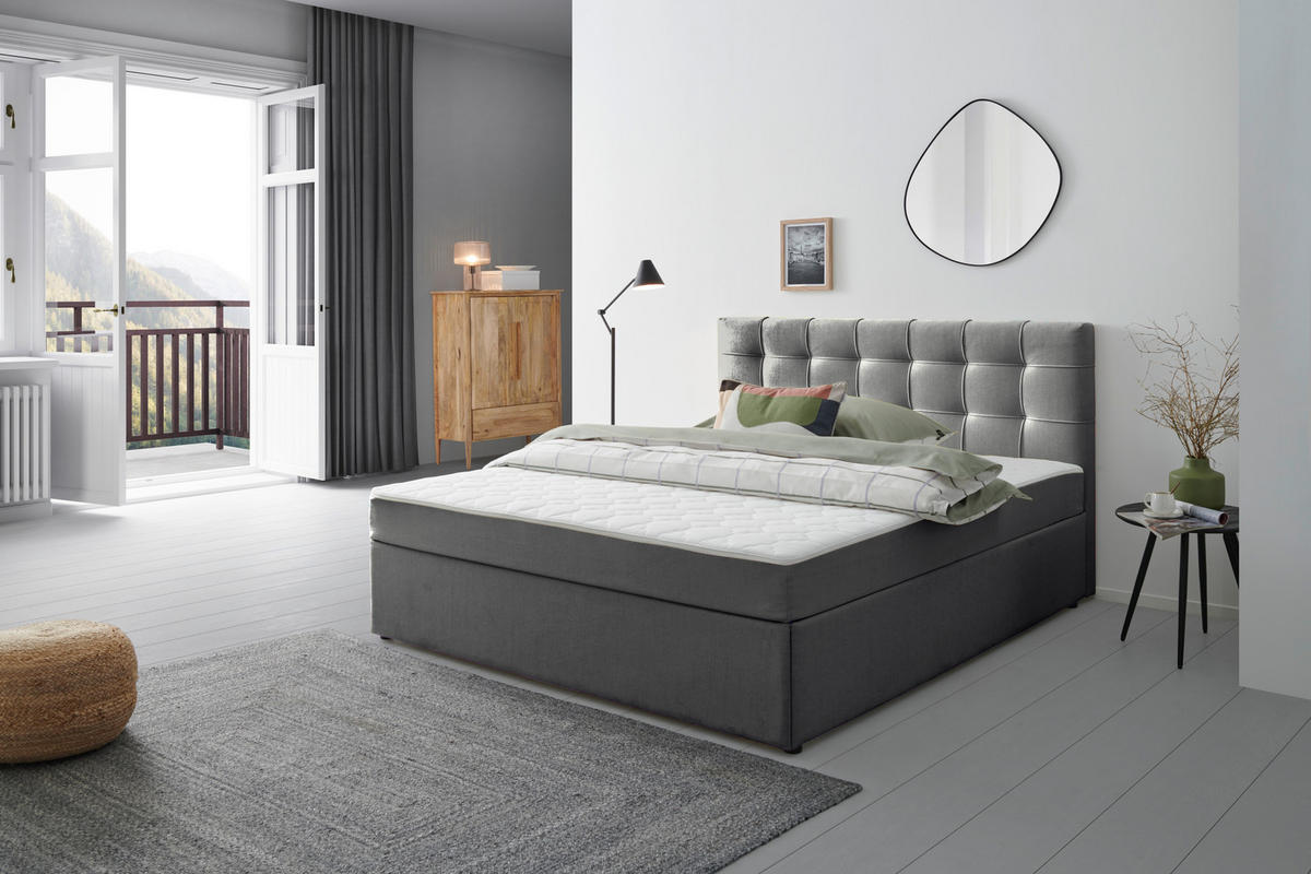 BOXBETT 200/200 cm,  in Graphitfarben,  - Graphitfarben, MODERN, Holz/Textil (200/200cm) - MID.YOU