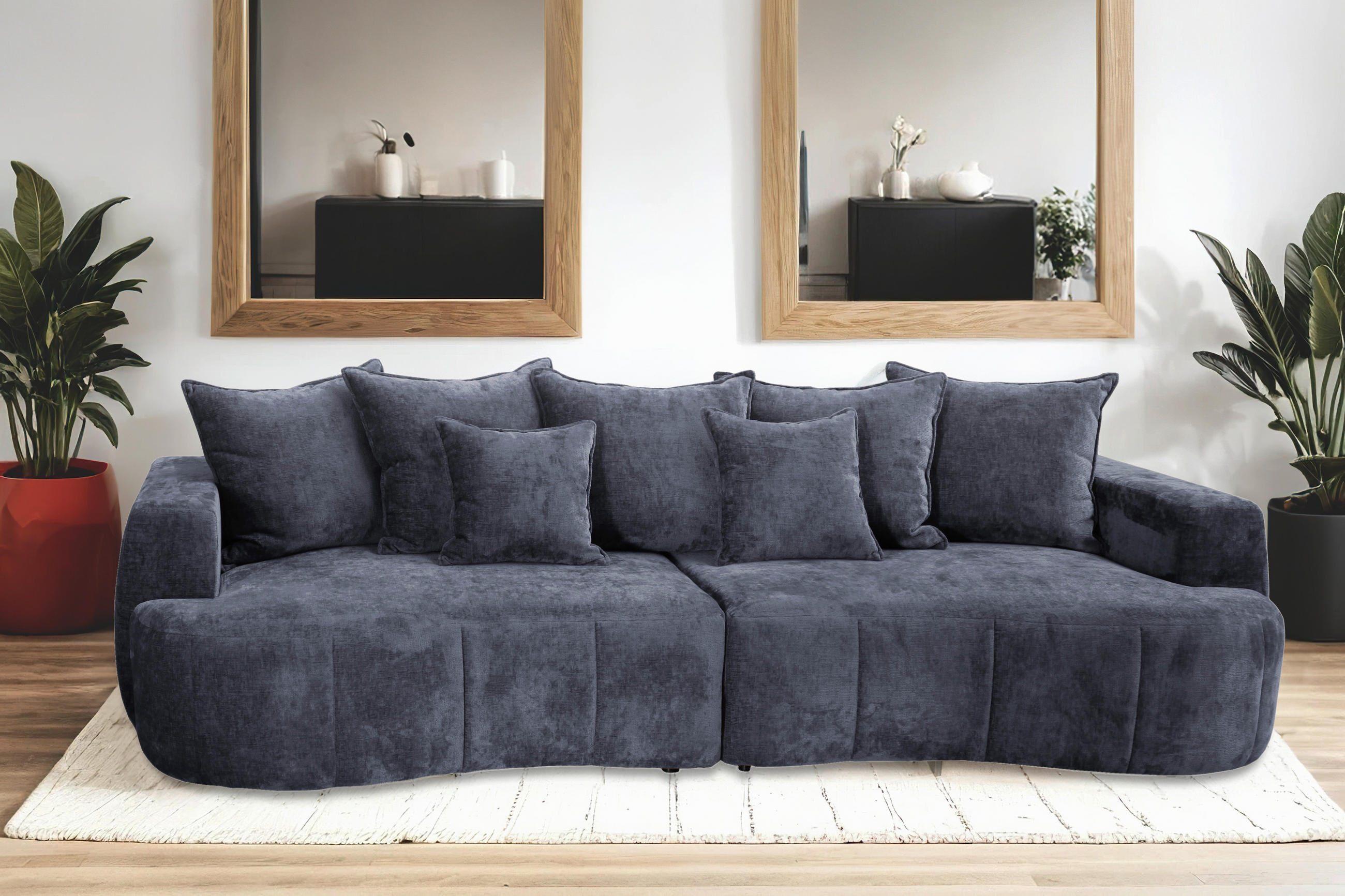 BOXSPRINGSOFA in Velours Dunkelblau  - Schwarz/Dunkelblau, Trend, Kunststoff/Textil (292/71-99/127cm) - Livetastic