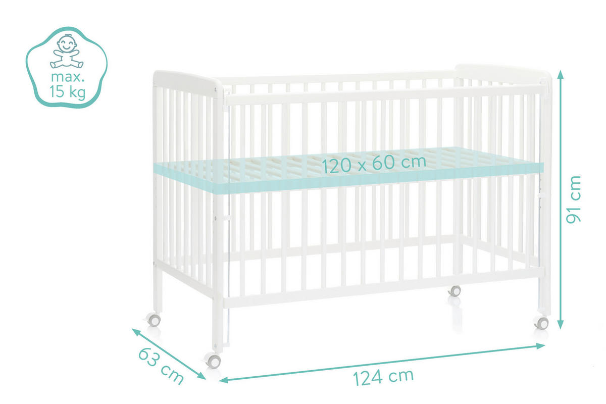 BEISTELLBETT Nena  125/63/91 cm  - Weiß, Basics, Holz (125/63/91cm) - Fillikid