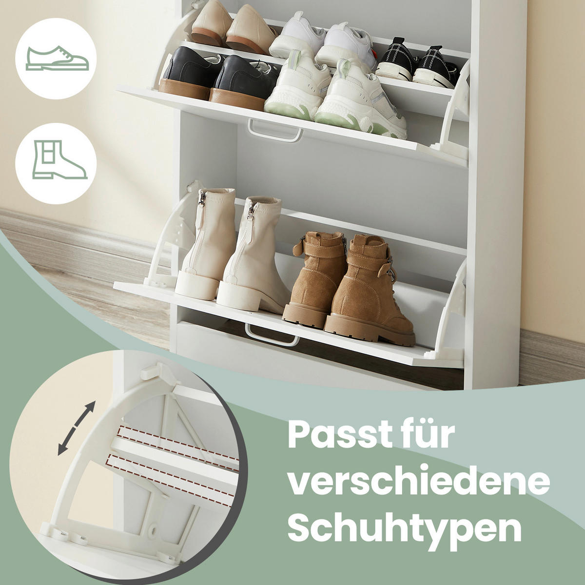 REGÁL NA BOTY, bílá, 60/120/24 cm - bílá/barvy stříbra, Trend, kov/kompozitní dřevo (60/120/24cm) - Boxxx