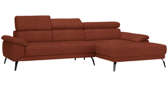 ECKSOFA in Velours Rostfarben  - Rostfarben/Schwarz, Design, Textil/Metall (295/187cm) - Novel