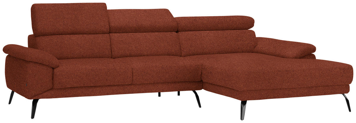 ECKSOFA in Velours Rostfarben  - Rostfarben/Schwarz, Design, Textil/Metall (295/187cm) - Novel