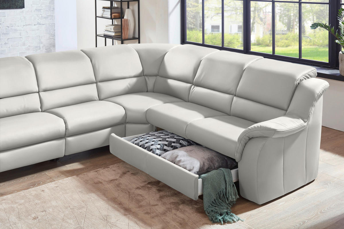 ECKSOFA  in Echtleder Weiß  324/260 cm  - Chromfarben/Weiß, KONVENTIONELL, Leder/Kunststoff (324/260cm) - Cantus