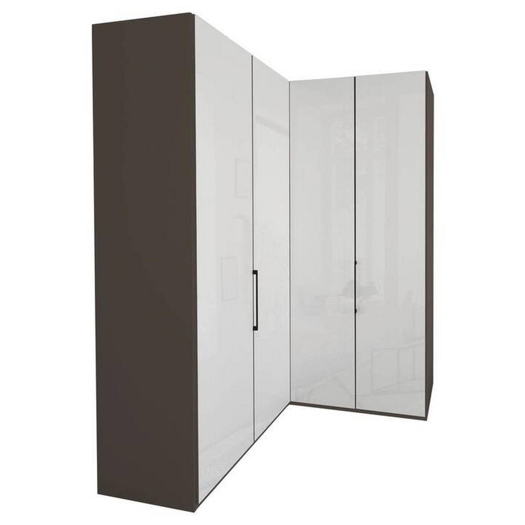 Thumbnail - Dieter Knoll Eckkleiderschrank, Weiß, Graubraun, Metall, 4 Fächer, 157x236x157 cm, ISO 9001, Goldenes M, Made in Germany...