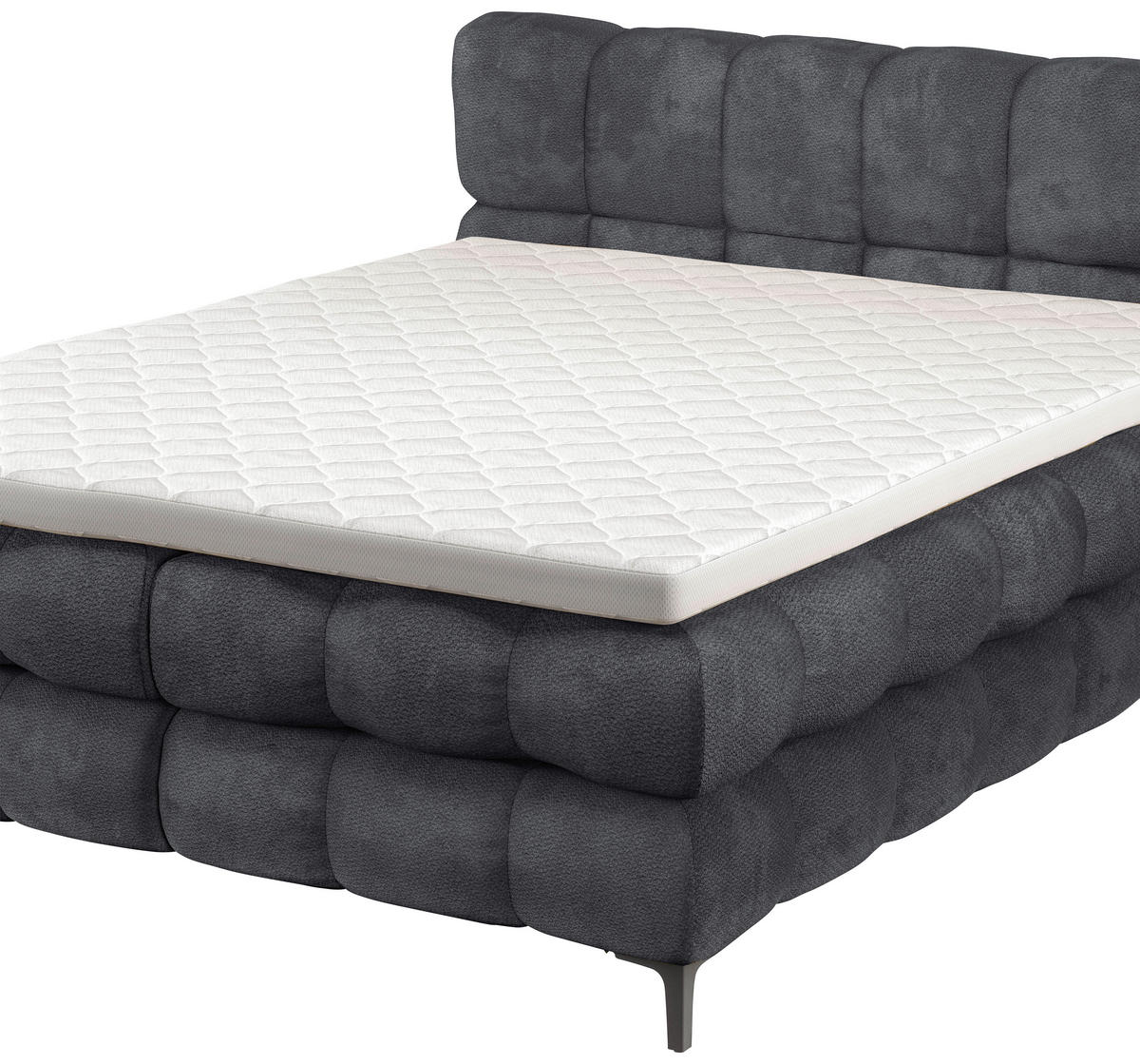 BOXBETT 180/200 cm,  in Anthrazit, gepolstertes Kopfteil, Bettkasten, Topper, H3 + H3 = fest  - Anthrazit/Schwarz, Design, Textil/Metall (180/200cm) - Ti'me
