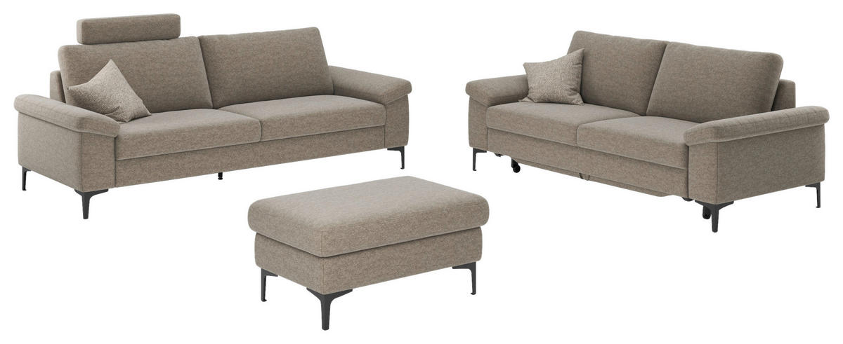 3-SITZER-SOFA Flachgewebe Taupe  - Taupe/Schwarz, Design, Holzwerkstoff/Textil (226/89/97cm) - Pure Home Lifestyle