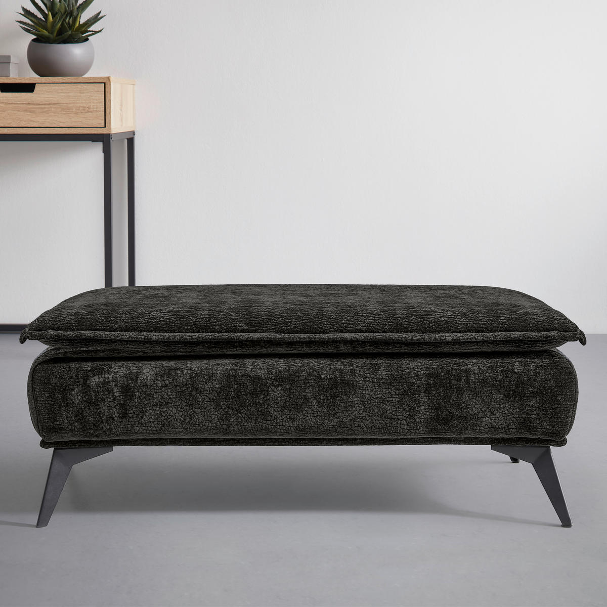 HOCKER Textil Dunkelbraun  - Dunkelbraun/Schwarz, Modern, Textil/Metall (122/47/68cm) - MID.YOU