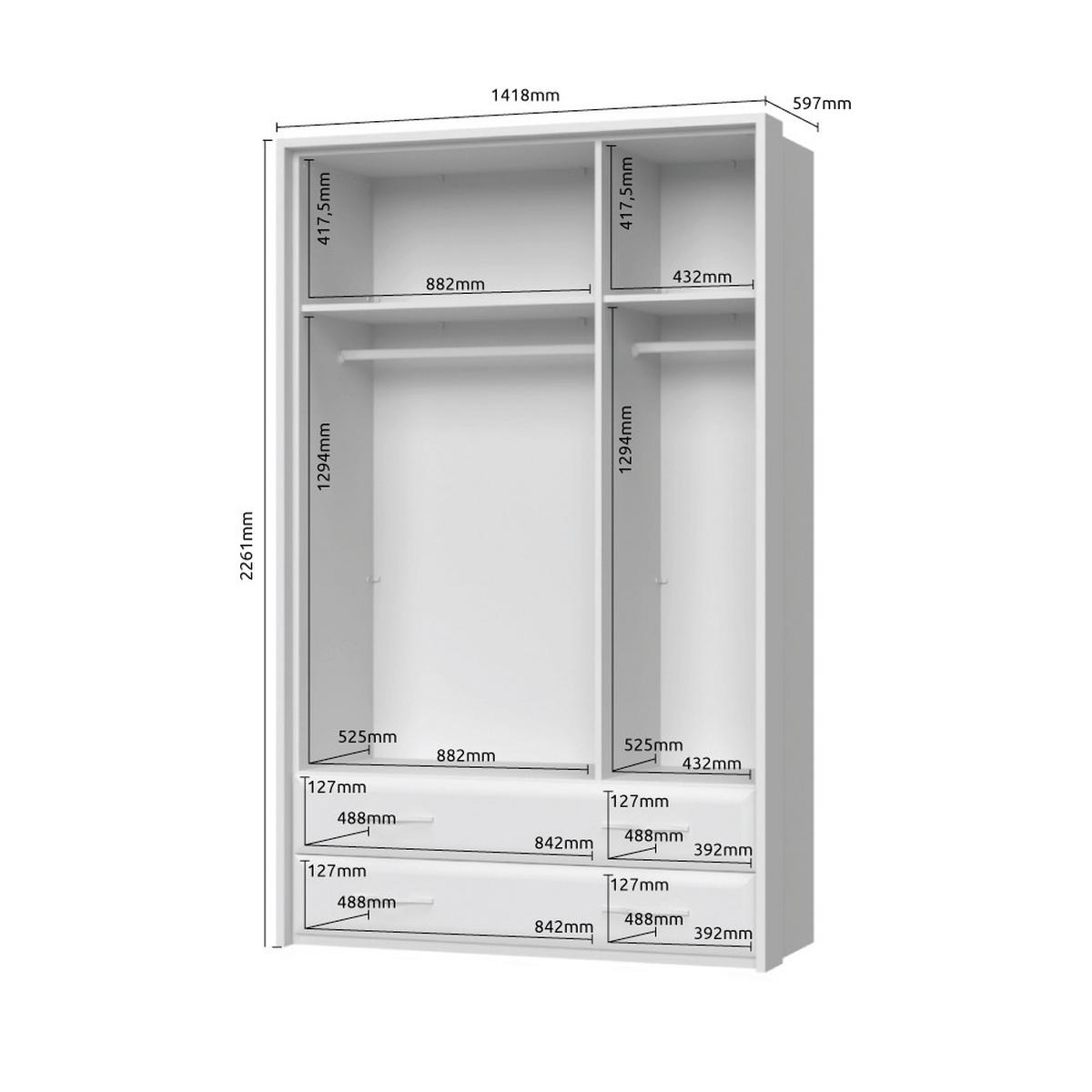 ORMAR SA KLASIČNIM VRATIMA bež  142/226/60 cm  - bež, Dizajnerski, metal/pločasti materijal (142/226/60cm)