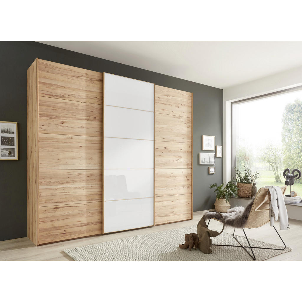 Thumbnail - Linea Natura Schwebetürenschrank, Weiß, Buche, Holzwerkstoff, Buche, teilmassiv, 250x217x67 cm, ISO 9001, Goldenes M, Ma...