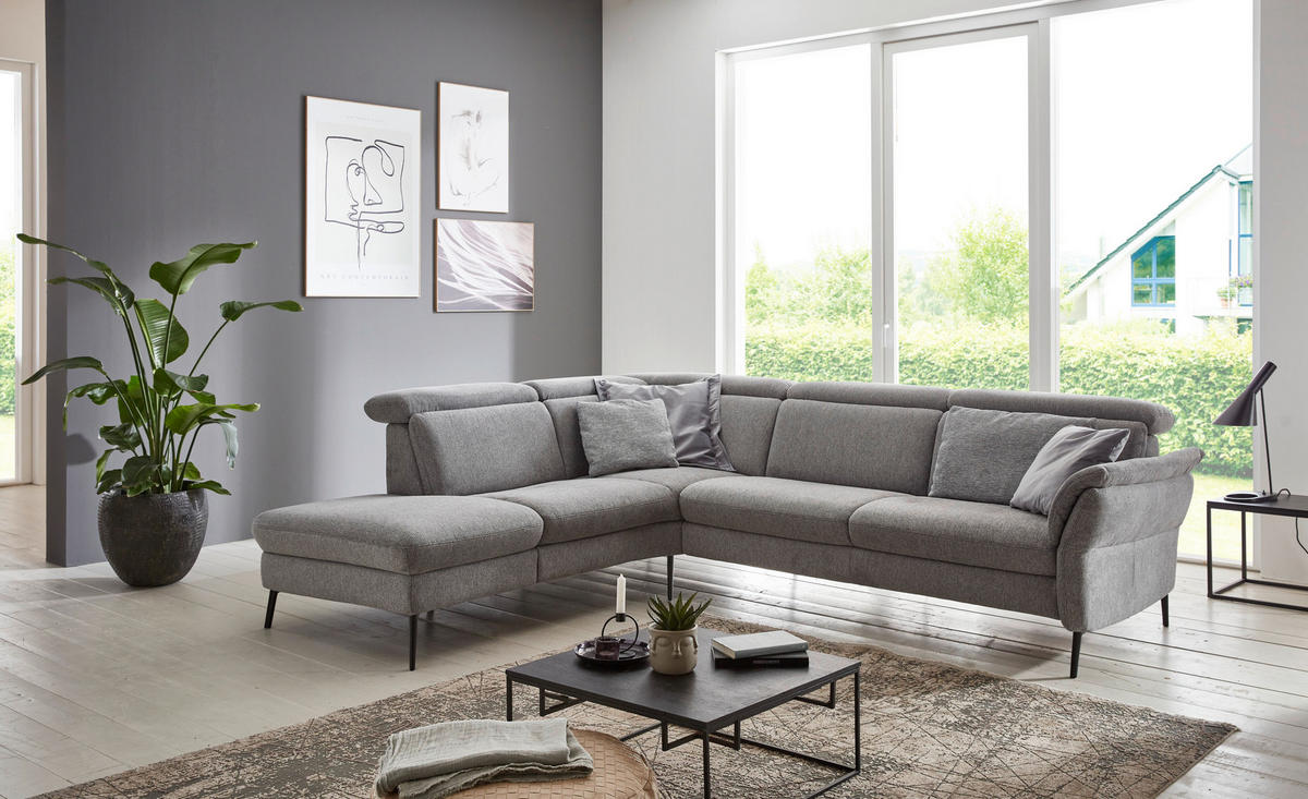 ECKSOFA in Struktur Grau  - Schwarz/Grau, Modern, Textil/Metall (235/275cm) - Cantus