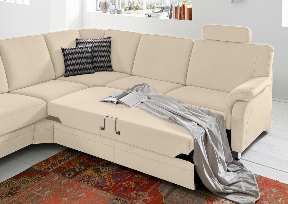 ECKSOFA in Flachgewebe Sandfarben  287/269 cm  - Sandfarben/Alufarben, KONVENTIONELL, Textil/Metall (287/269cm) - Beldomo System