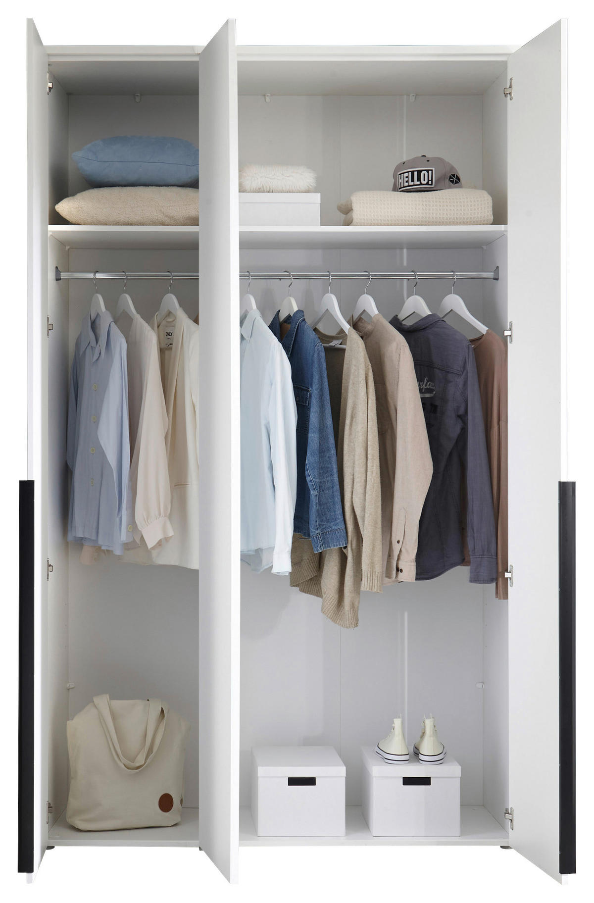 DREHTÜRENSCHRANK 135/225/52 cm 3-türig Weiß  - Schwarz/Weiß, MODERN, Holzwerkstoff/Kunststoff (135/225/52cm) - MID.YOU