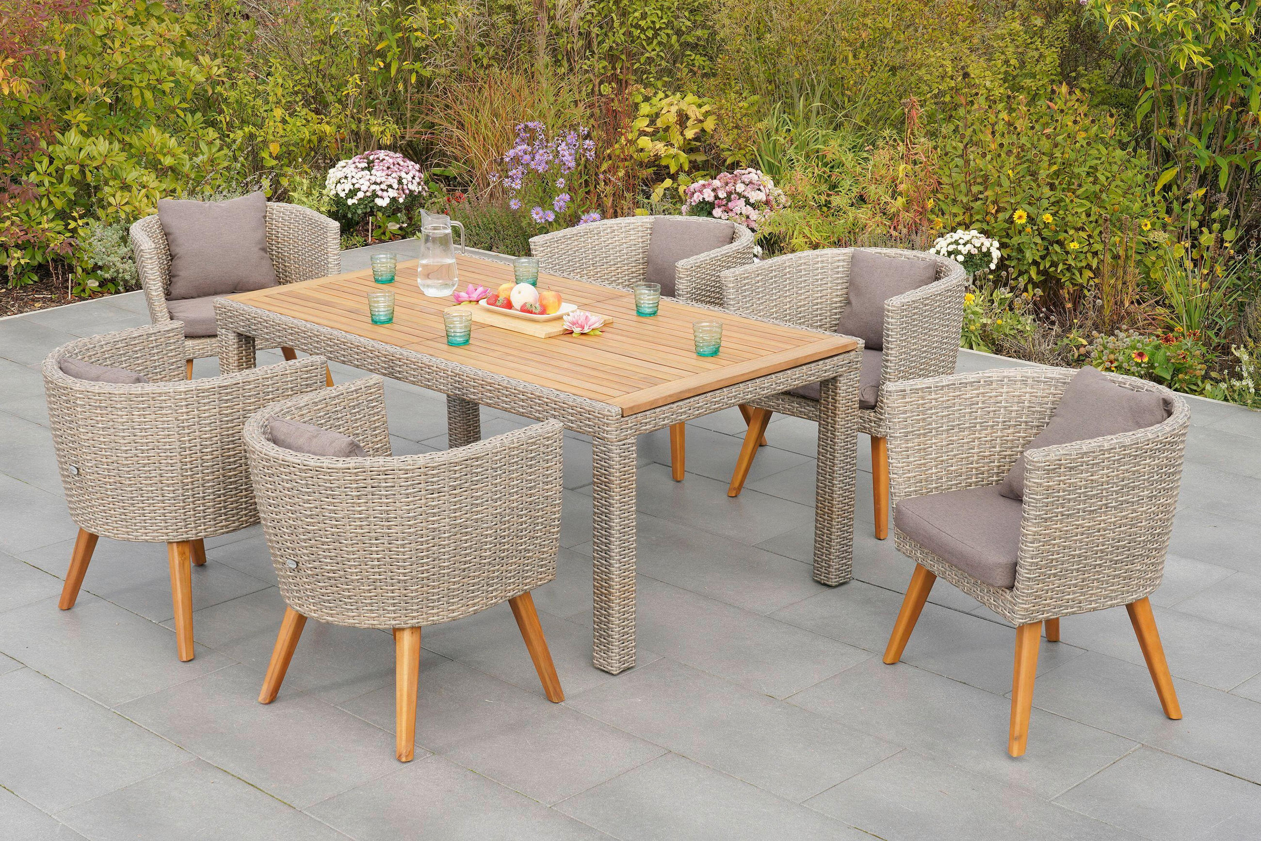 GARTENTISCHGRUPPE AkazieHartholz Aluminium  - Beige/Braun, KONVENTIONELL, Holz/Kunststoff - Gardenson