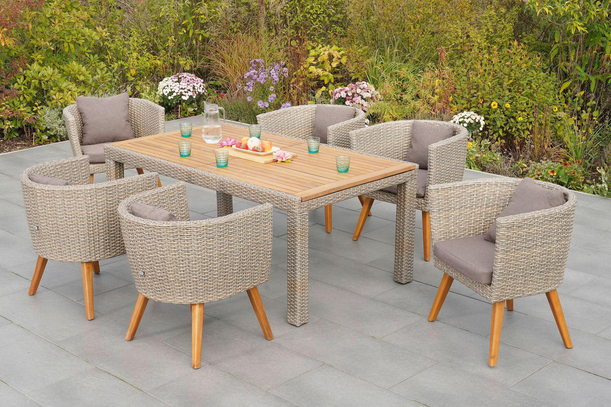 GARTENTISCHGRUPPE AkazieHartholz Aluminium  - Beige/Braun, KONVENTIONELL, Holz/Kunststoff - Gardenson