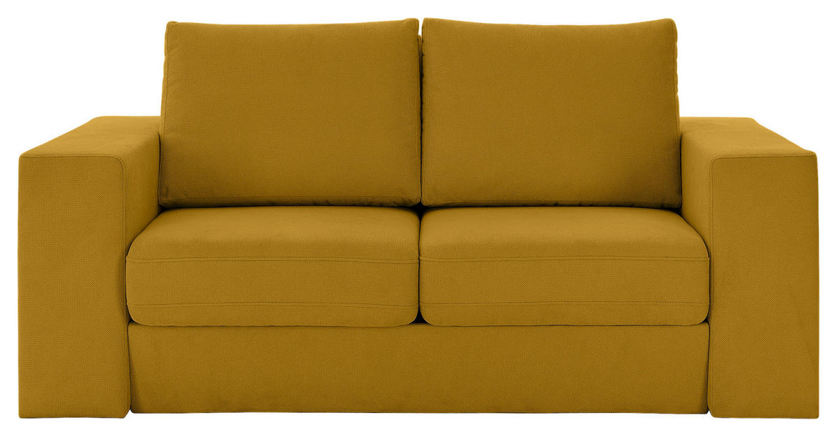 ZWEISITZER-SOFA inkl. Hocker in Webstoff Gelb  - Eichefarben/Gelb, Design, Holz/Textil (172/96/107cm) - LOOKS by W.Joop