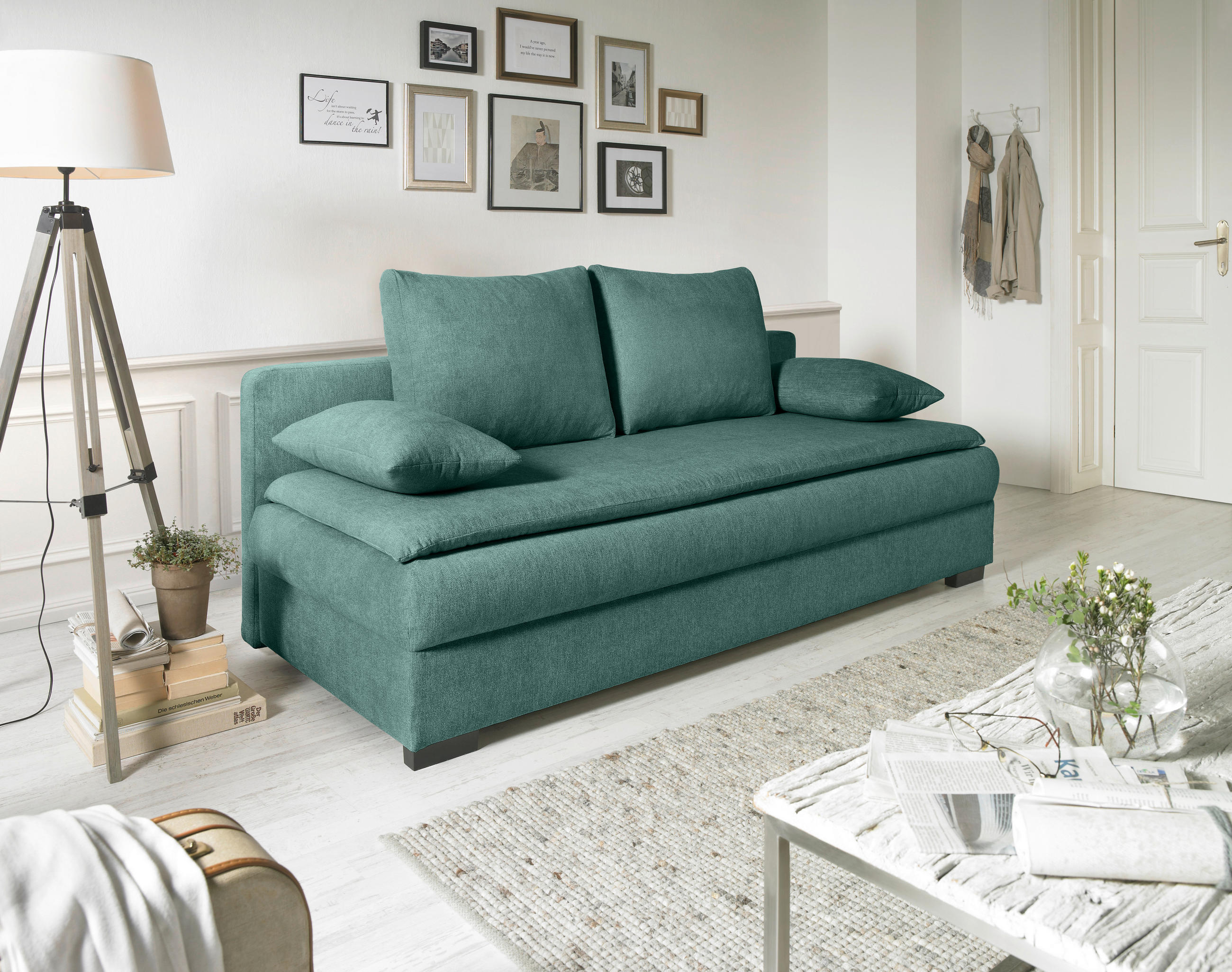 SCHLAFSOFA Webstoff Türkis  - Türkis/Schwarz, KONVENTIONELL, Kunststoff/Textil (207/94/90cm) - Carryhome
