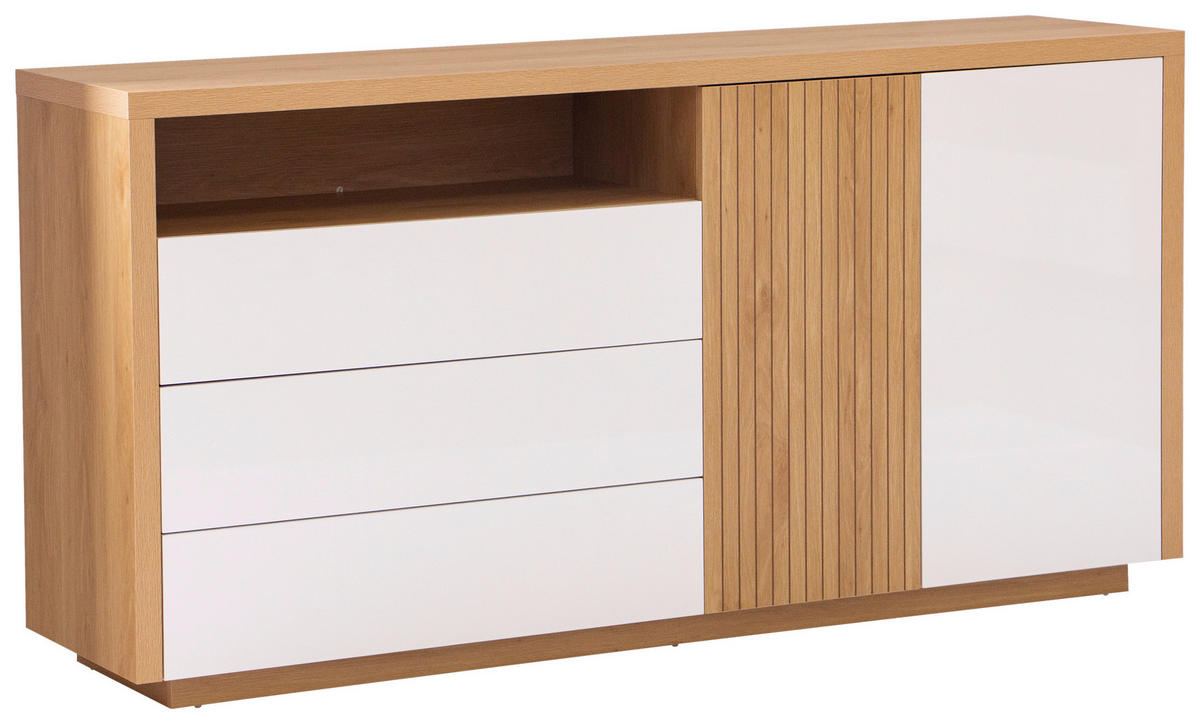 SIDEBOARD  in 162/82/40 cm  - Eichefarben/Weiß Hochglanz, KONVENTIONELL, Holzwerkstoff (162/82/40cm) - Xora