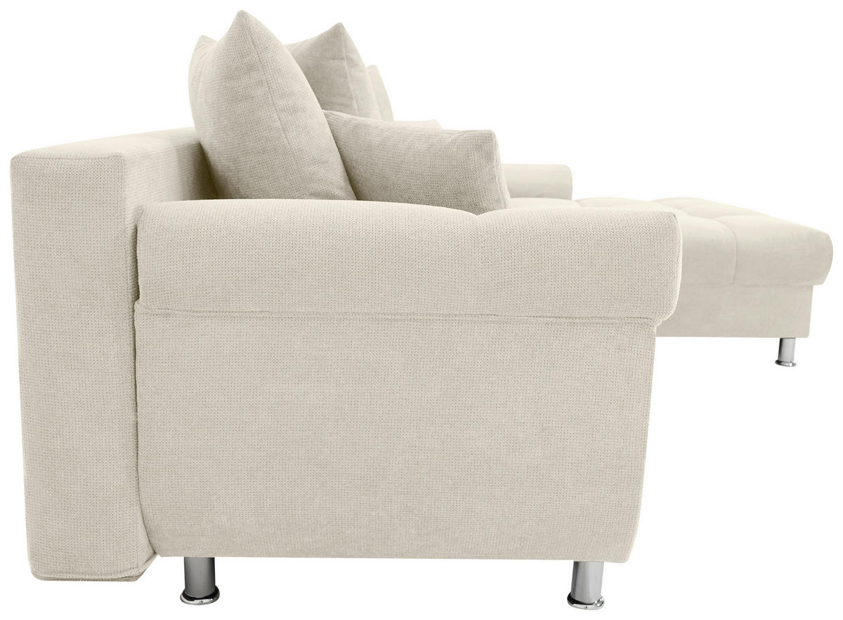 ECKSOFA in Flachgewebe, Mikrofaser Creme  - Chromfarben/Creme, Design, Kunststoff/Textil (312/198cm) - Livetastic
