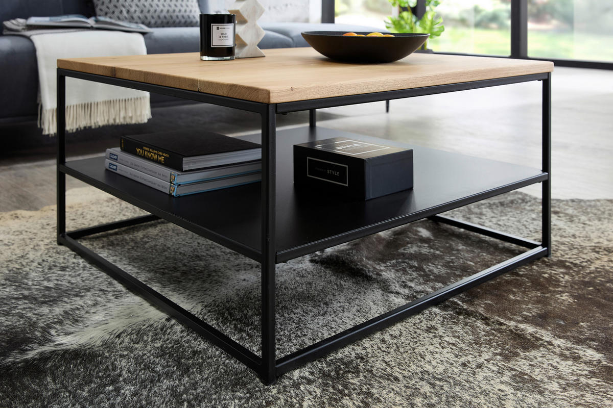 COUCHTISCH in Holz, Metall 75/75/40 cm  - Eichefarben/Schwarz, Design, Holz/Metall (75/75/40cm) - Boxxx