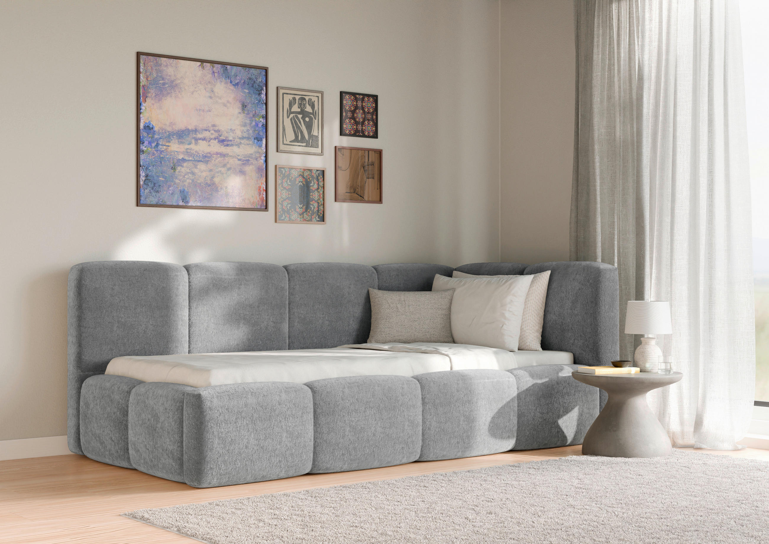 POLSTERBETT 90/200 cm,  in Silberfarben, Lattenrost, Bettkasten,  - Silberfarben/Schwarz, Design, Holz/Textil (90/200cm) - Chameo