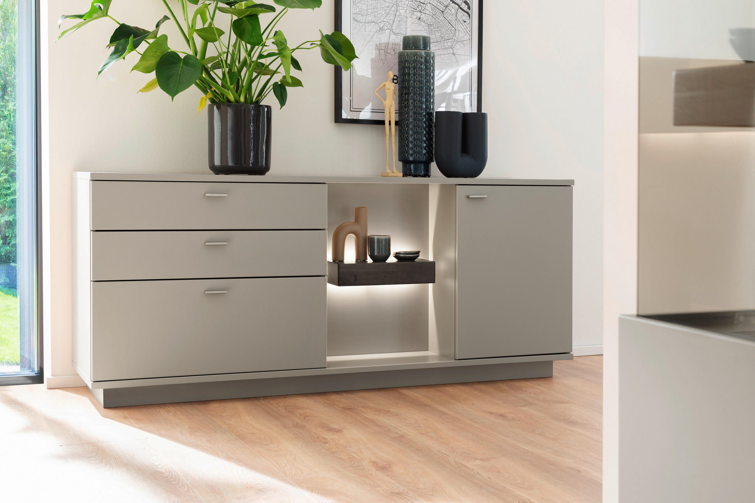 SIDEBOARD  in 180/77/44 cm  - Eichefarben/Grau, Design, Holzwerkstoff/Metall (180/77/44cm) - Novel