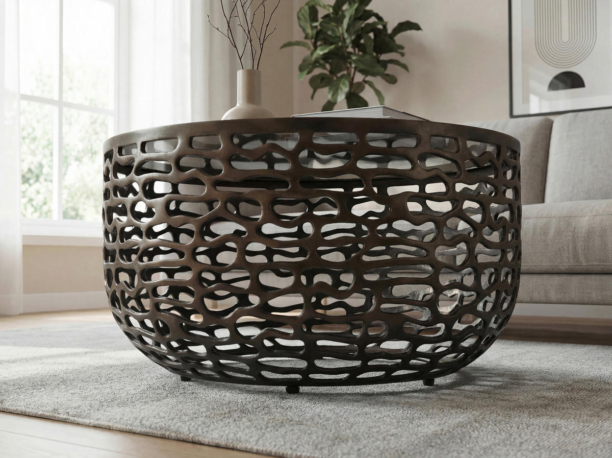 COUCHTISCH in Metall 60/60/35 cm  - Schwarz, Design, Glas/Metall (60/60/35cm) - MID.YOU