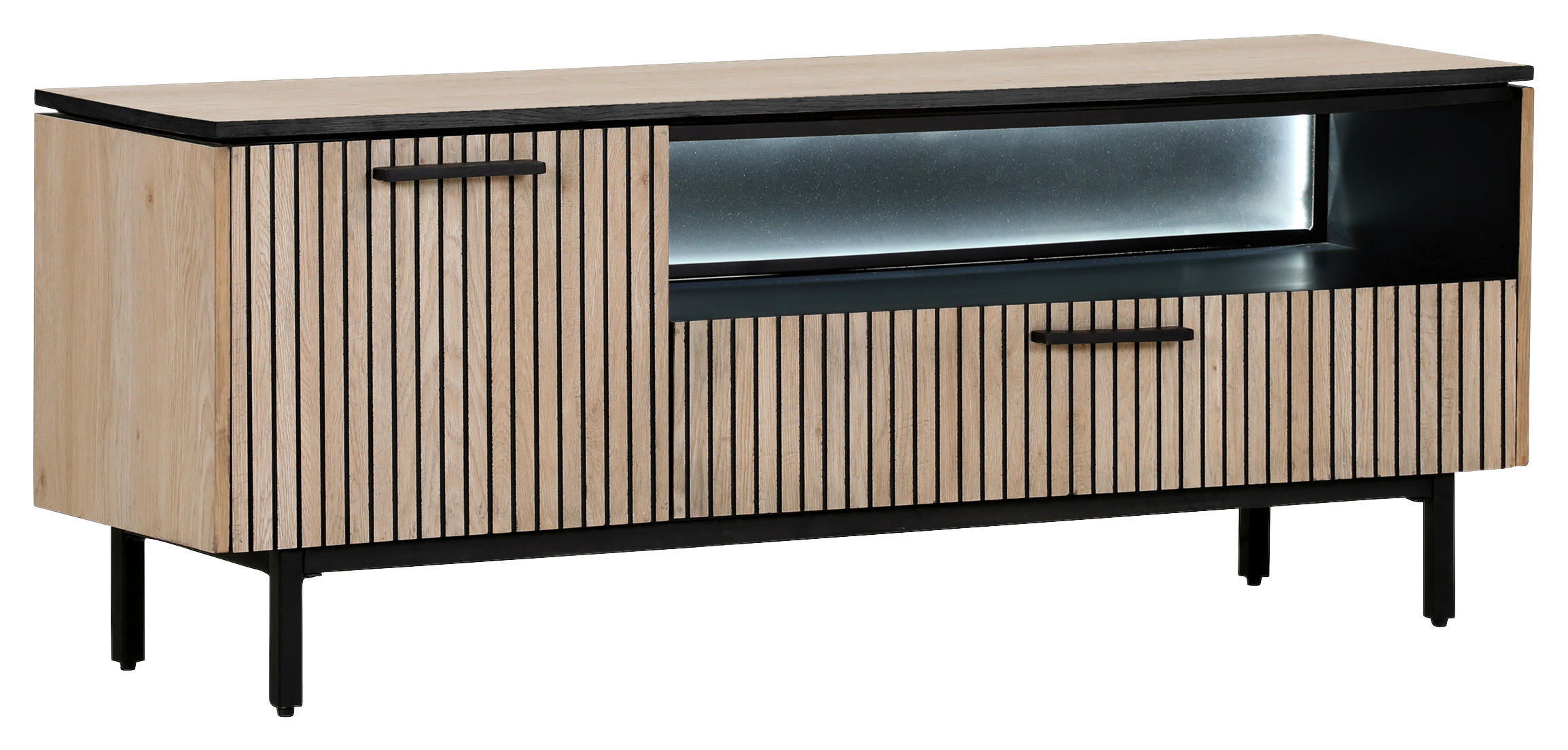 LOWBOARD  in 145/55/42 cm  - Eichefarben/Schwarz, Trend, Holzwerkstoff/Metall (145/55/42cm) - Carryhome