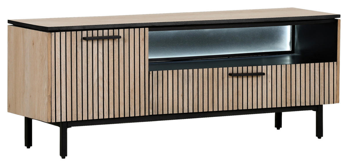 LOWBOARD  in 145/55/42 cm  - Eichefarben/Schwarz, Trend, Holzwerkstoff/Metall (145/55/42cm) - Carryhome