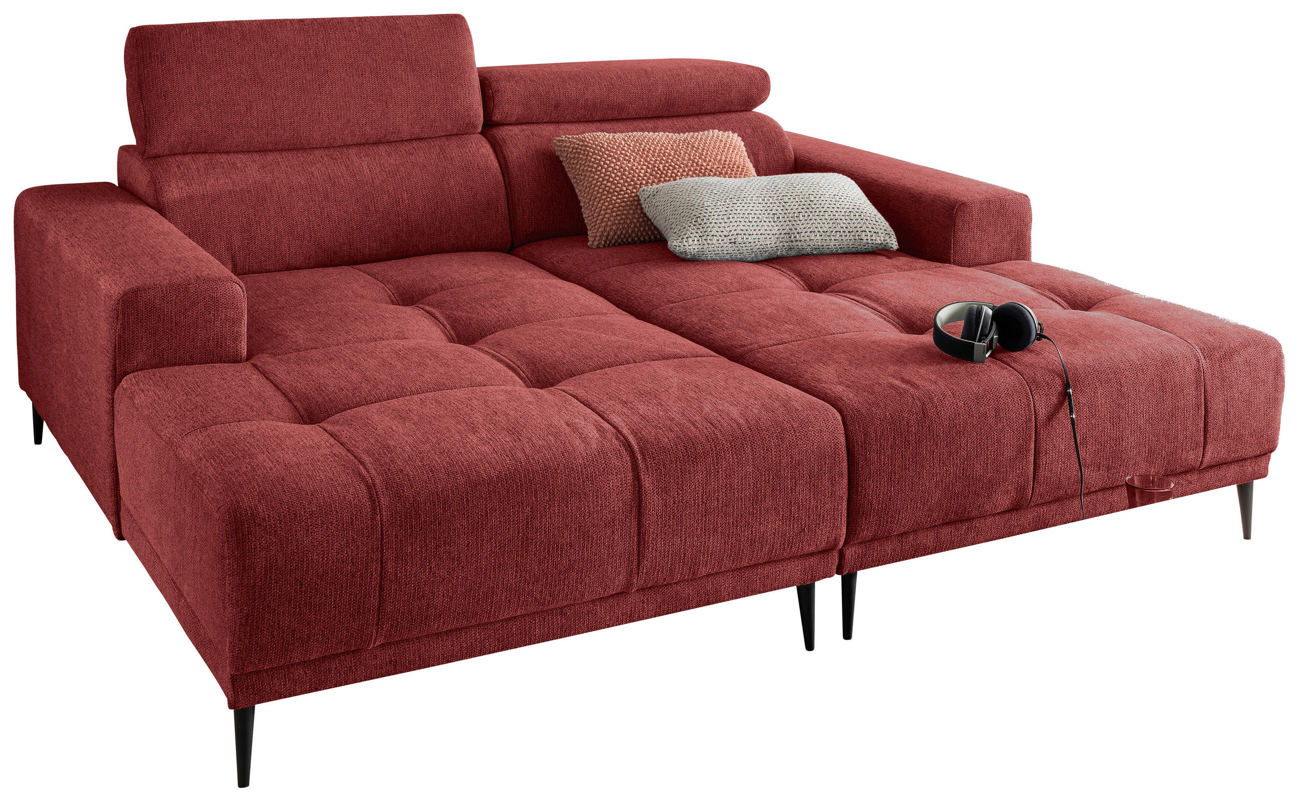 ECKSOFA  Rot Chenille  - Rot/Schwarz, KONVENTIONELL, Textil/Metall (200/188cm) - Livetastic