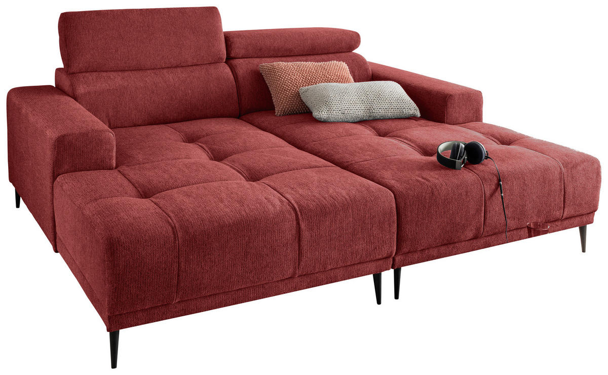 ECKSOFA in Chenille Rot  - Rot/Schwarz, Konventionell, Textil/Metall (200/188cm) - Livetastic