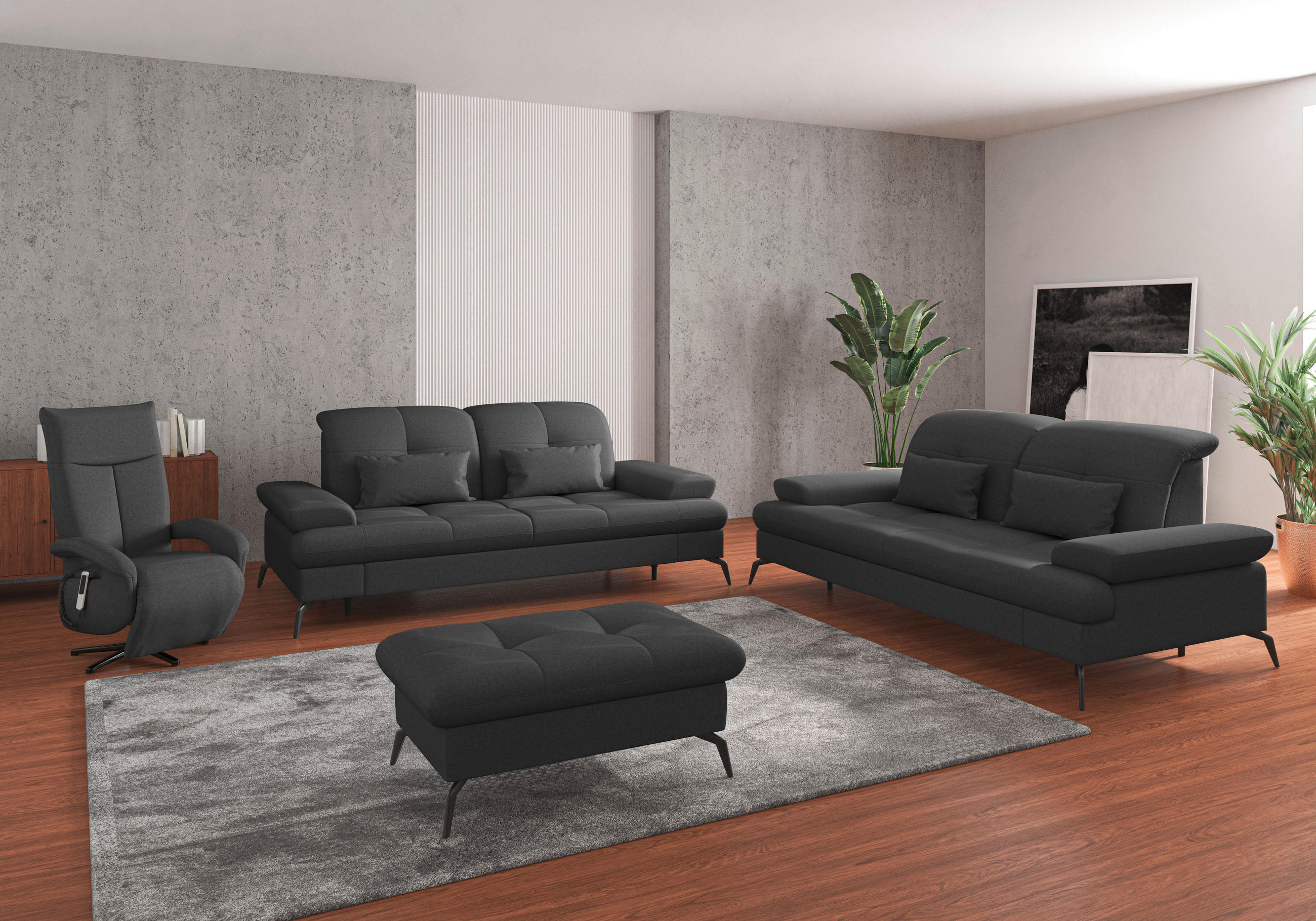 3-SITZER-SOFA Flachgewebe Dunkelgrau  - Dunkelgrau/Schwarz, KONVENTIONELL, Textil/Metall (212/90/122cm) - Sit & More