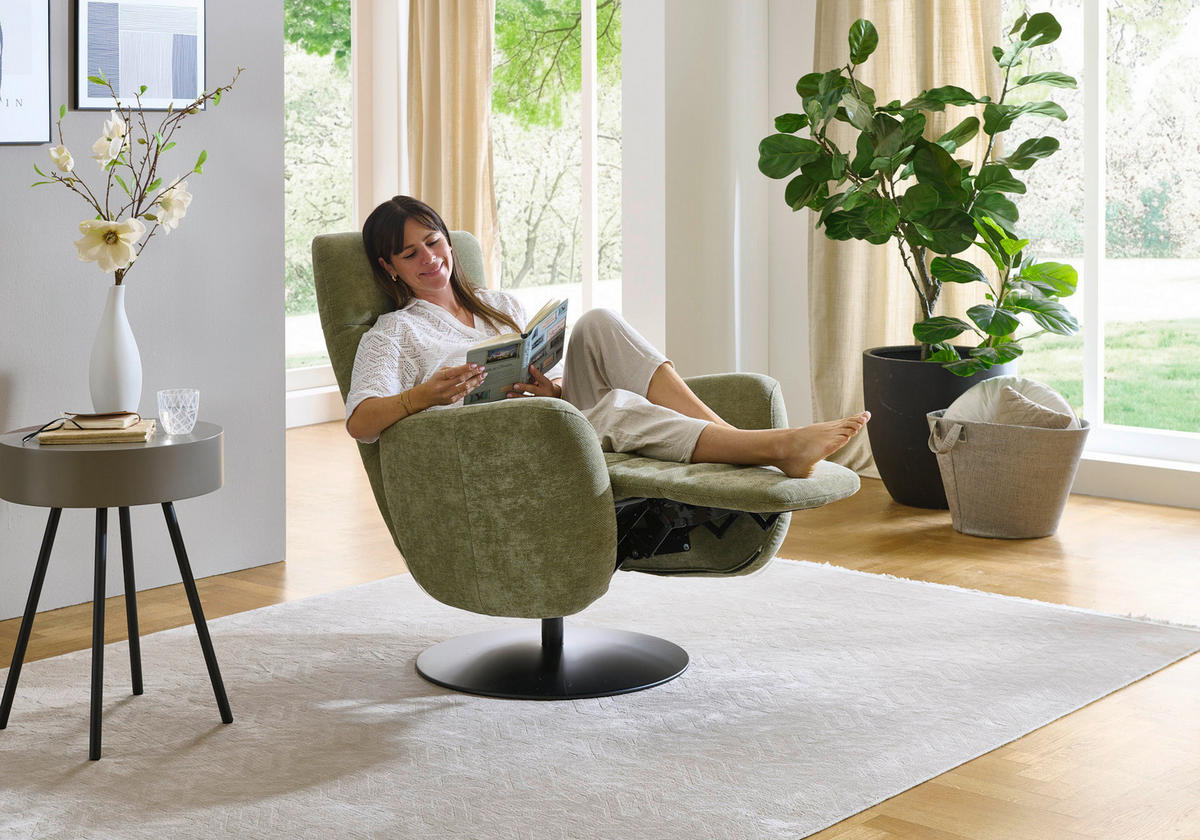 RELAXSESSEL Chenille Kopfteilverstellung, Fußteilverstellung    - Schwarz/Olivgrün, Design, Textil/Metall (76/109/83cm) - Beldomo Comfort