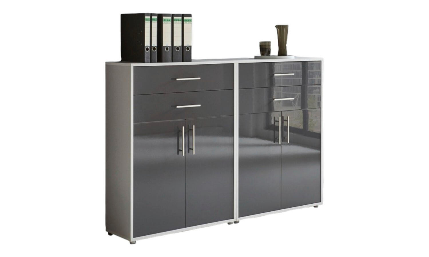 Mid.you Aktenschrank Grau, Anthrazit Hochglanz 168.8x113.6x33 cm
