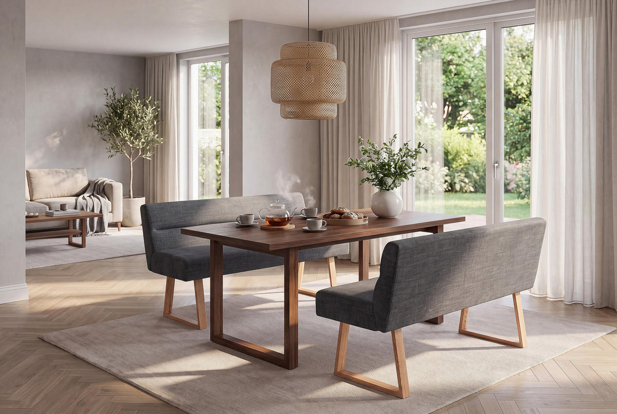SITZBANK 180/82/61 cm Leinenoptik Eichefarben, Dunkelgrau Eiche massiv  - Eichefarben/Dunkelgrau, MODERN, Holz/Textil (180/82/61cm) - Livetastic