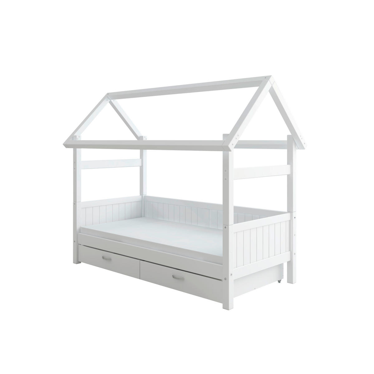 HAUSBETT 90/200 cm,  in Weiß, Rollrost, Bettschublade  - Weiß, MODERN, Holz (90/200cm) - Chameo