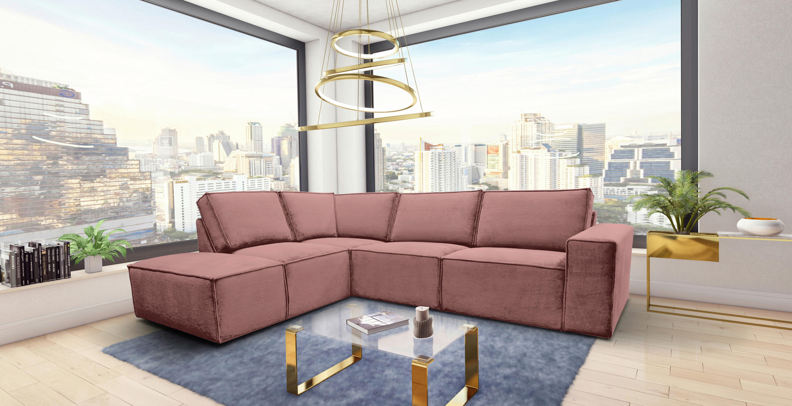 Thumbnail - Carryhome Ecksofa, Rosa, Textil, 4-5-Sitzer, Füllung: Schaumstoff, Ottomane links, L-Form, 275x212 cm, seitenverkehrt er...