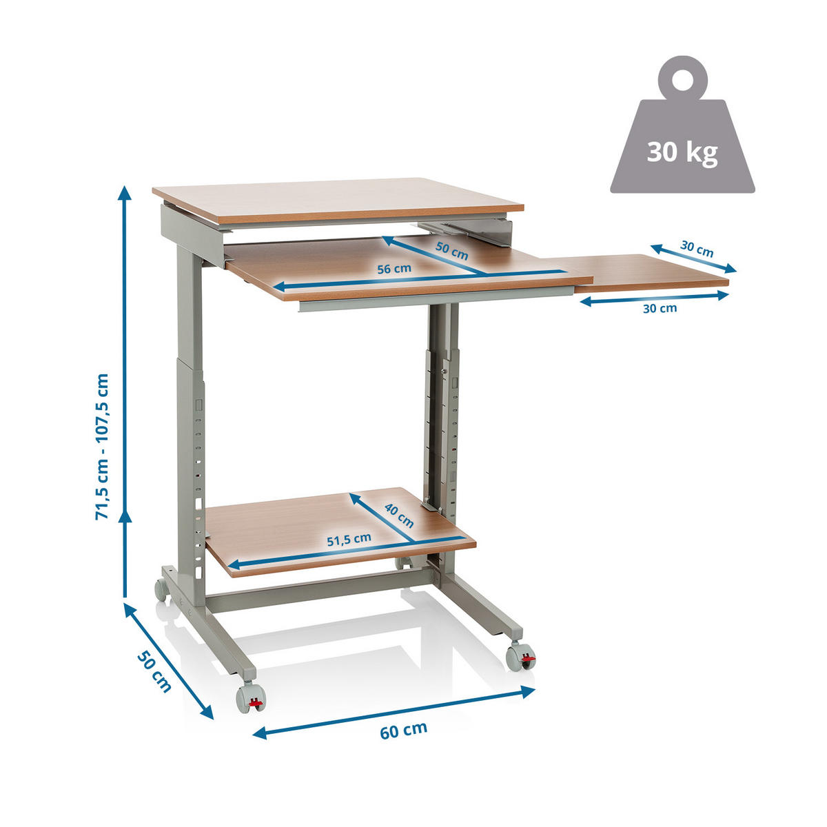 SCHREIBTISCH  in Grau, Buchefarben  - Buchefarben/Grau, Basics, Holzwerkstoff/Kunststoff (60/71,5-107,5/50cm) - MID.YOU