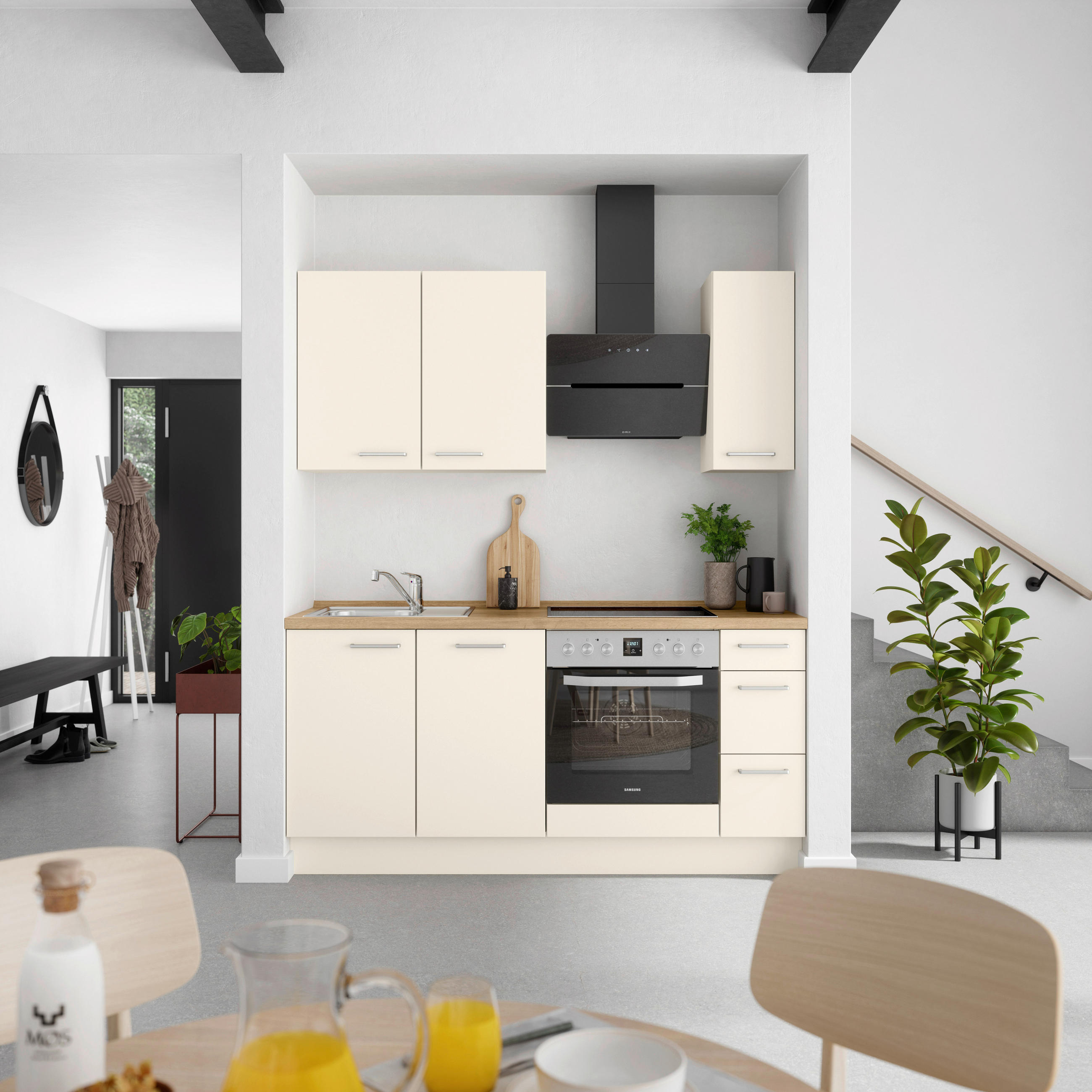 KÜCHENBLOCK 180 cm   in Eichefarben, Magnolie  - Edelstahlfarben/Eichefarben, MODERN, Holzwerkstoff/Metall (180cm) - Nobilia