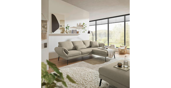 ECKSOFA  in Flachgewebe Beige Armteilverstellung, Relaxfunktion, Drehsitzfunktion  255-365/175-224 cm  - Beige/Schwarz, Design, Textil/Metall (255-365/175-224cm) - Dieter Knoll