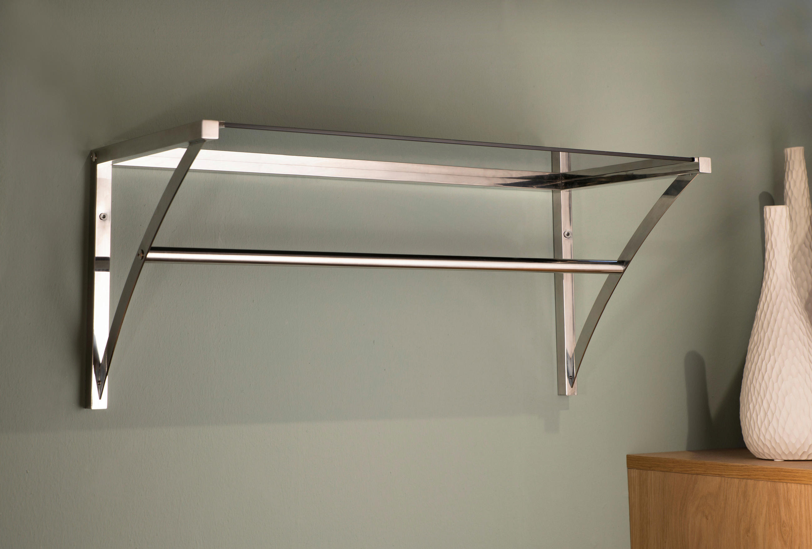 WANDGARDEROBE  in Schwarz, Edelstahlfarben  - Edelstahlfarben/Schwarz, Design, Glas/Metall (70/30/30cm)