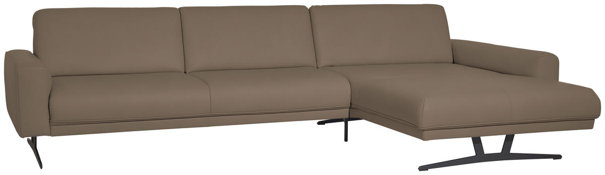 ECKSOFA in Echtleder Greige  - Greige/Anthrazit, Konventionell, Leder/Metall (324/179cm) - Johann Jakob