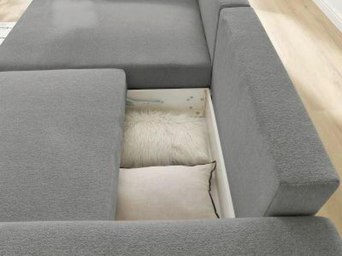 ECKSOFA Ottomane links  ATILLA Dunkelgrau Flachgewebe  - Dunkelgrau/Schwarz, MODERN, Kunststoff/Textil (149/244cm)
