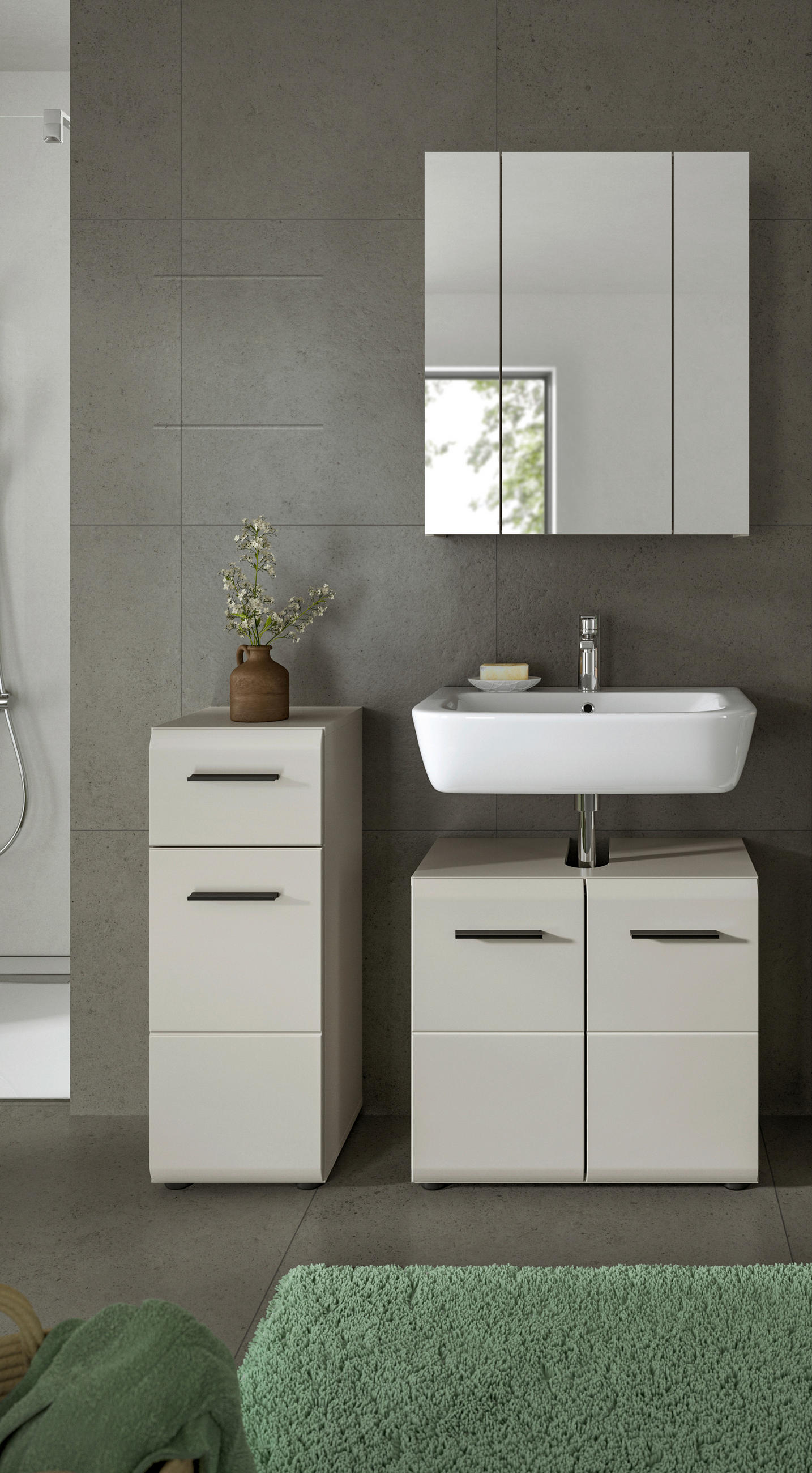 BADEZIMMER 3-teilig  in 90 cm  - Kaschmir/Schwarz, Trend, Glas/Holzwerkstoff (90cm) - MID.YOU