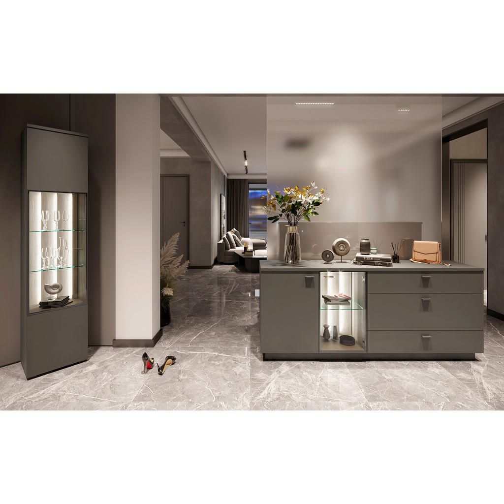 Thumbnail - Livetastic Sideboard, Grau, Metall, 2 Fächer, 2 Schubladen, 192x81x44 cm, Beleuchtung, in verschiedenen Holzdekoren erhä...