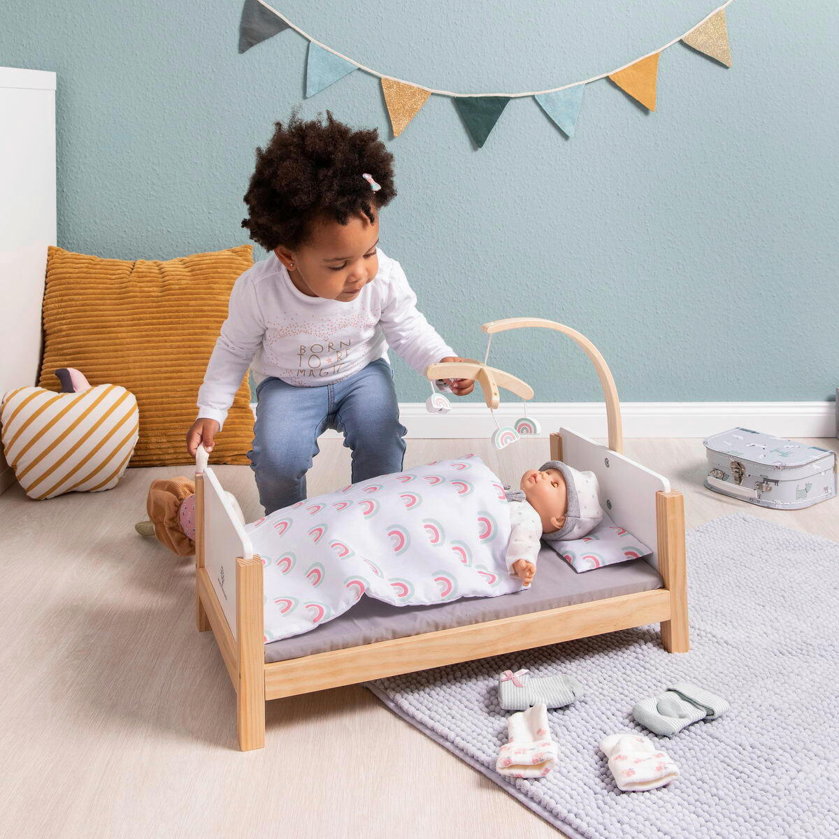PUPPENBETT BARLIA  - Naturfarben/Weiß, Basics, Holz (55/31/41,5cm) - MUSTERKIND
